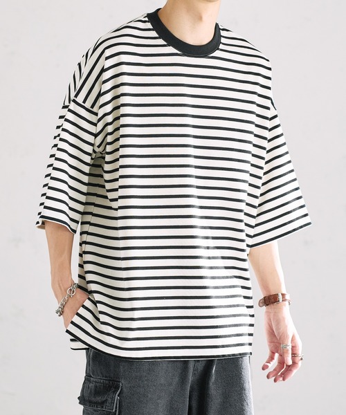 epnok（エプノック）の「ベーシックルーズボーダーTee（Tシャツ/カットソー・メンズ・ブラック/オフホワイト/グリーン・SMALL/MEDIUM/LARGE）」の12枚目の写真