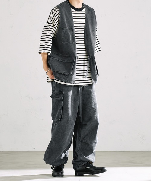 epnok（エプノック）の「ベーシックルーズボーダーTee（Tシャツ/カットソー・メンズ・ブラック/オフホワイト/グリーン・SMALL/MEDIUM/LARGE）」の4枚目の写真