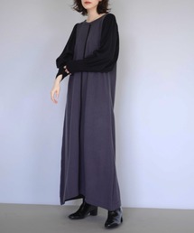 ボリューム袖アウトシームニットワンピース