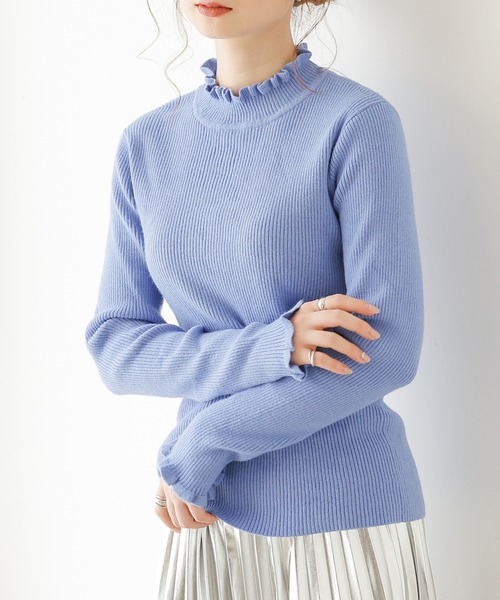 frames RAY CASSIN(フレームスレイカズン)の「畦フリル リブプルオーバー(ニット/セーター・レディース・ブラック/ベージュ/ブラウン/レッド/オフホワイト/サックスブルー/イエロー/グリーン・FREE)」の6枚目の写真