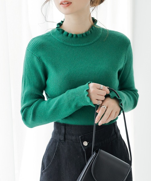 frames RAY CASSIN(フレームスレイカズン)の「畦フリル リブプルオーバー(ニット/セーター・レディース・ブラック/ベージュ/ブラウン/レッド/オフホワイト/サックスブルー/イエロー/グリーン・FREE)」の5枚目の写真