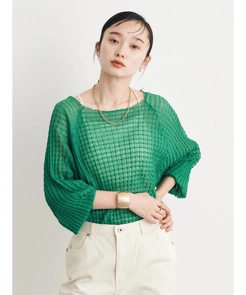 earth music&ecology(アースミュージックアンドエコロジー)の「シアーチェックニットプルオーバー(ニット/セーター・レディース・ブラック/オレンジ/グリーン/アイボリー/ラベンダー・FREE)」の17枚目の写真