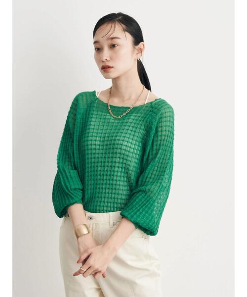 earth music&ecology(アースミュージックアンドエコロジー)の「シアーチェックニットプルオーバー(ニット/セーター・レディース・ブラック/オレンジ/グリーン/アイボリー/ラベンダー・FREE)」の18枚目の写真