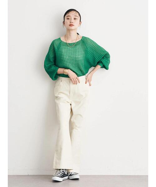 earth music&ecology(アースミュージックアンドエコロジー)の「シアーチェックニットプルオーバー(ニット/セーター・レディース・ブラック/オレンジ/グリーン/アイボリー/ラベンダー・FREE)」の20枚目の写真