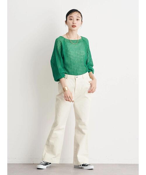 earth music&ecology(アースミュージックアンドエコロジー)の「シアーチェックニットプルオーバー(ニット/セーター・レディース・ブラック/オレンジ/グリーン/アイボリー/ラベンダー・FREE)」の21枚目の写真