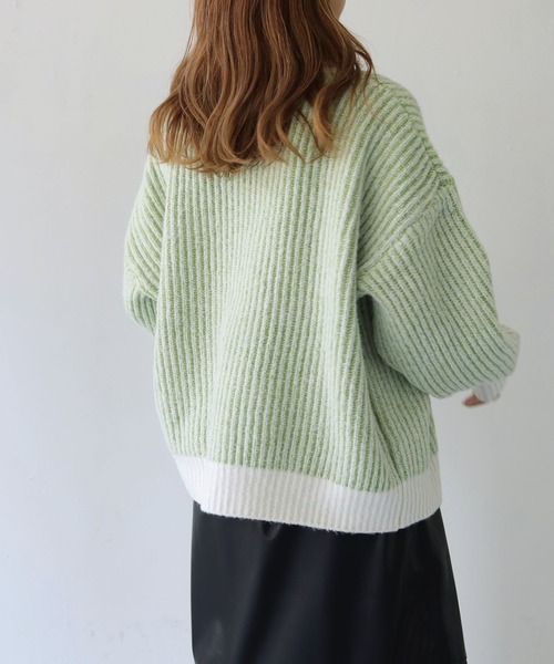 HER CLOSET（ハークローゼット）の「【shemoshelly】WEB限定タートルネックストライプニット（ニット/セーター・レディース・ブラック/ライトグリーン/マスタード/モカ・M）」の21枚目の写真