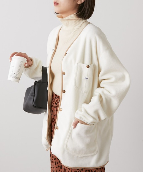 Lee（リー）の「【Lee/リー】別注ノーカラーフリースジャケット（ノーカラージャケット・メンズ・パープル/オフホワイト/ブラック・L/M）」の2枚目の写真