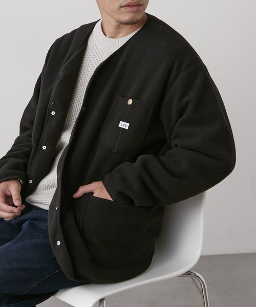 Lee（リー）の「【Lee/リー】別注ノーカラーフリースジャケット（ノーカラージャケット・メンズ・パープル/オフホワイト/ブラック・L/M）」の3枚目の写真