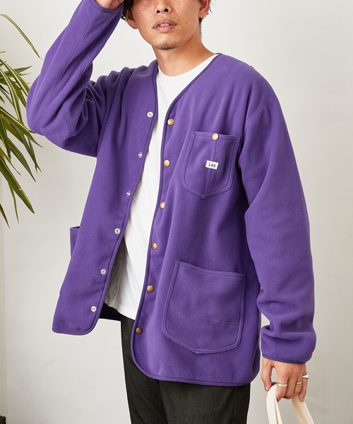 Lee（リー）の「【Lee/リー】別注ノーカラーフリースジャケット（ノーカラージャケット・メンズ・パープル/オフホワイト/ブラック・L/M）」の4枚目の写真