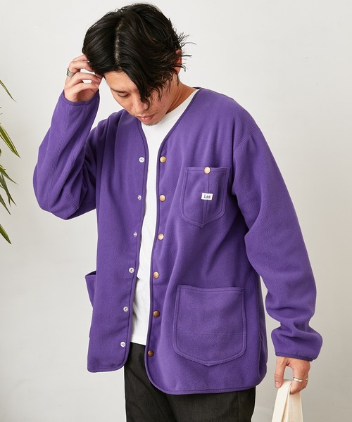 Lee（リー）の「【Lee/リー】別注ノーカラーフリースジャケット（ノーカラージャケット・メンズ・パープル/オフホワイト/ブラック・L/M）」の5枚目の写真