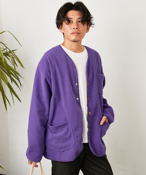Lee（リー）の「【Lee/リー】別注ノーカラーフリースジャケット（ノーカラージャケット・メンズ・パープル/オフホワイト/ブラック・L/M）」の6枚目の写真