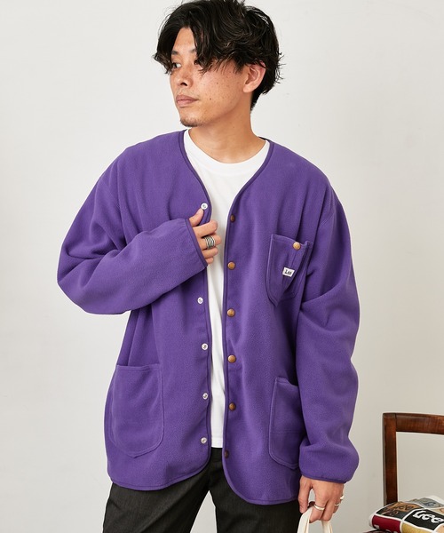 Lee（リー）の「【Lee/リー】別注ノーカラーフリースジャケット（ノーカラージャケット・メンズ・パープル/オフホワイト/ブラック・L/M）」の7枚目の写真