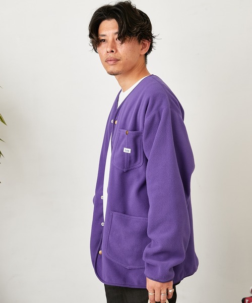 Lee（リー）の「【Lee/リー】別注ノーカラーフリースジャケット（ノーカラージャケット・メンズ・パープル/オフホワイト/ブラック・L/M）」の8枚目の写真