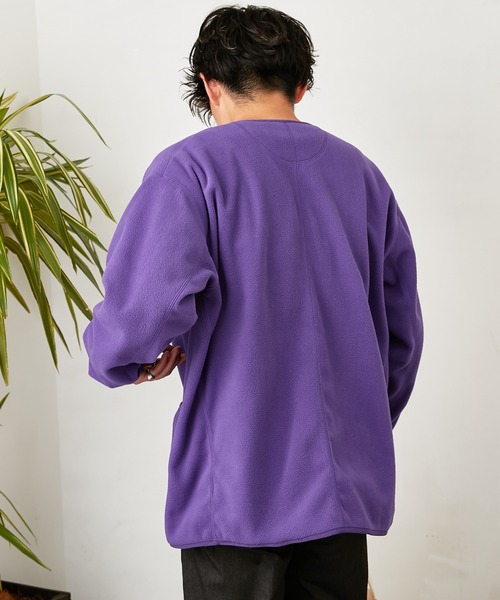 Lee（リー）の「【Lee/リー】別注ノーカラーフリースジャケット（ノーカラージャケット・メンズ・パープル/オフホワイト/ブラック・L/M）」の10枚目の写真