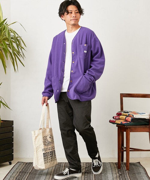 Lee（リー）の「【Lee/リー】別注ノーカラーフリースジャケット（ノーカラージャケット・メンズ・パープル/オフホワイト/ブラック・L/M）」の11枚目の写真