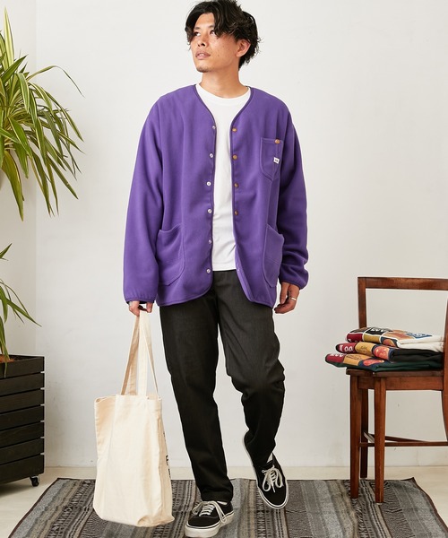 Lee（リー）の「【Lee/リー】別注ノーカラーフリースジャケット（ノーカラージャケット・メンズ・パープル/オフホワイト/ブラック・L/M）」の12枚目の写真