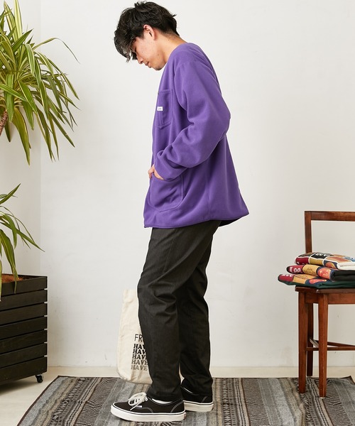 Lee（リー）の「【Lee/リー】別注ノーカラーフリースジャケット（ノーカラージャケット・メンズ・パープル/オフホワイト/ブラック・L/M）」の13枚目の写真