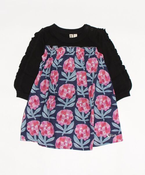 nino（ニノ）の「ワンピース　フラワーｐｔ（ワンピース・キッズ・ラベンダー/ブラック・100cm/110cm/120cm/90cm）」の2枚目の写真