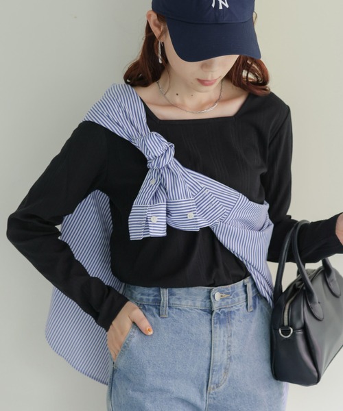 DISCOAT(ディスコート)の「【前後2WAY】スクエアネックロングスリーブ(Tシャツ/カットソー・レディース・ライトグレー/ブラック/グリーン/アイボリー・FREE)」の3枚目の写真