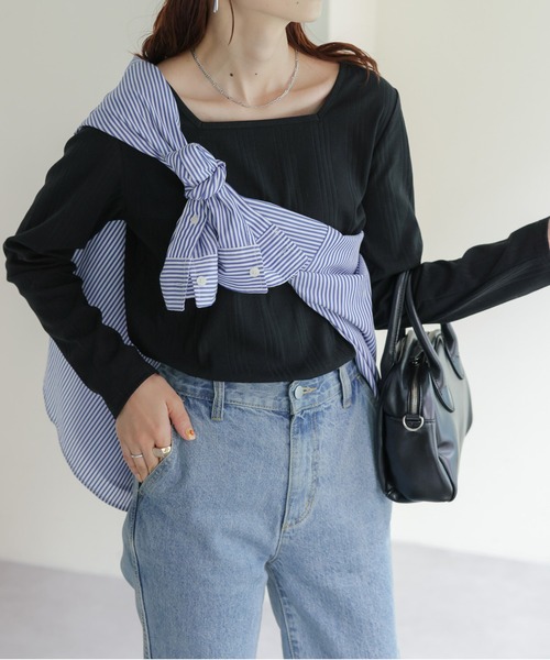 DISCOAT(ディスコート)の「【前後2WAY】スクエアネックロングスリーブ(Tシャツ/カットソー・レディース・ライトグレー/ブラック/グリーン/アイボリー・FREE)」の17枚目の写真