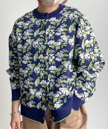 スポンジニット花柄カーディガン