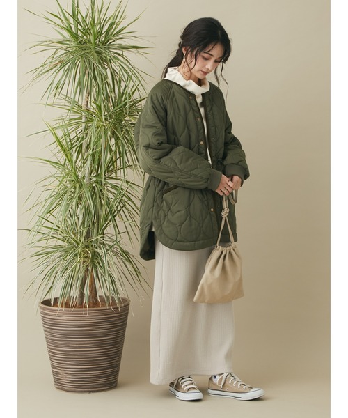 CRAFT STANDARD BOUTIQUE(クラフトスタンダードブティック)の「キルティングミドル丈コート *◆(ノーカラーコート・レディース・カーキ/アイボリー/ダークネイビー・FREE)」の12枚目の写真