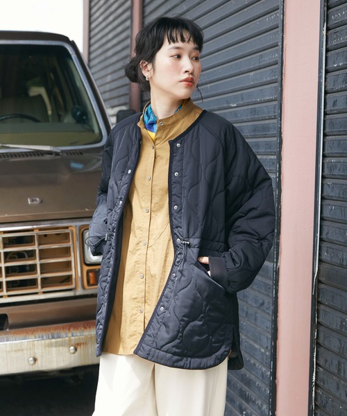 CRAFT STANDARD BOUTIQUE(クラフトスタンダードブティック)の「キルティングミドル丈コート *◆(ノーカラーコート・レディース・カーキ/アイボリー/ダークネイビー・FREE)」の14枚目の写真