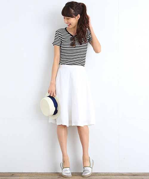 B:MING by BEAMS（ビーミングバイビームス）の「＜VERY 5月号掲載＞ビーミング by ビームス / リネンミモレスカート（スカート・レディース・ネイビー/ピンク/ホワイト・MEDIUM/SMALL）」の6枚目の写真