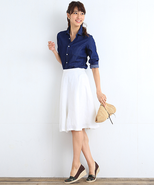 B:MING by BEAMS（ビーミングバイビームス）の「＜VERY 5月号掲載＞ビーミング by ビームス / リネンミモレスカート（スカート・レディース・ネイビー/ピンク/ホワイト・MEDIUM/SMALL）」の7枚目の写真