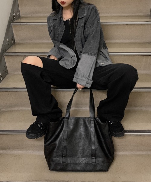 LVEU.(ラブユ.)の「【LVEU.】シンプルトートバッグ / バッグ 鞄 BAG トート A4 通勤 通学 ユニセックス 男女兼用 合皮 ブラック 大容量(トートバッグ・レディース・ブラック・FREE)」の14枚目の写真