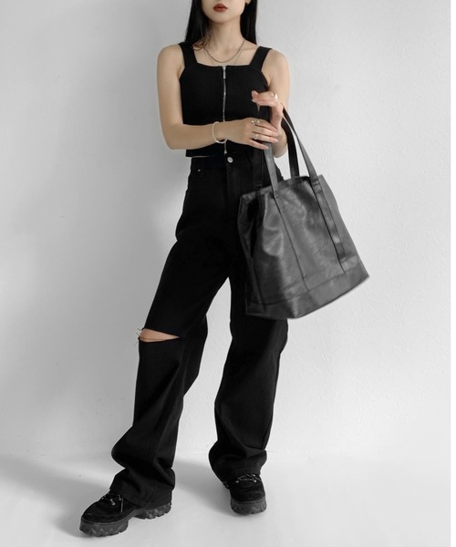 LVEU.(ラブユ.)の「【LVEU.】シンプルトートバッグ / バッグ 鞄 BAG トート A4 通勤 通学 ユニセックス 男女兼用 合皮 ブラック 大容量(トートバッグ・レディース・ブラック・FREE)」の9枚目の写真