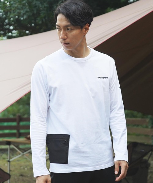 Woods(ウッズ)の「WOODS(ウッズ)コラボ ファスナーポケットコットン長袖Tシャツ(Tシャツ/カットソー・メンズ・ホワイト/ブラック・MEDIUM/LARGE)」の5枚目の写真