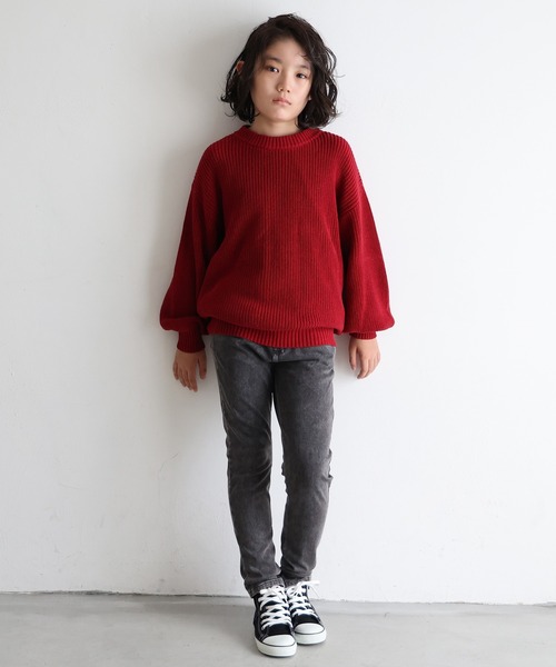 PUPPAPUPO（プッパプーポ）の「ニット クルーネック セーター（ニット/セーター・キッズ・アイボリー/チャコールグレー/グリーン/バーガンディー・80/90/100/110/120/130/140）」の5枚目の写真