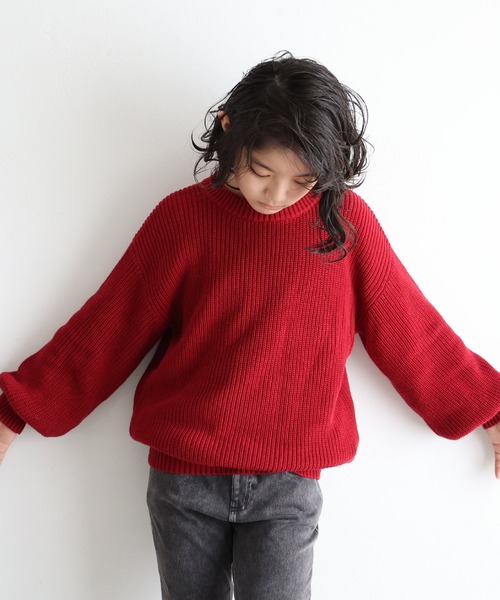 PUPPAPUPO（プッパプーポ）の「ニット クルーネック セーター（ニット/セーター・キッズ・アイボリー/チャコールグレー/グリーン/バーガンディー・80/90/100/110/120/130/140）」の8枚目の写真