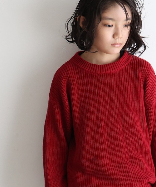 PUPPAPUPO（プッパプーポ）の「ニット クルーネック セーター（ニット/セーター・キッズ・アイボリー/チャコールグレー/グリーン/バーガンディー・80/90/100/110/120/130/140）」の12枚目の写真