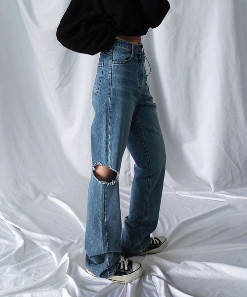 me+em select（ミームセレクト）の「【 ７color ／ ３size 】カットアウトサイドスリットロングデニムパンツ（デニムパンツ・レディース・ブルー/アイボリー/ブラック/ライトブルー/ブルー系その他/オートミール/ブラック系その他・SMALL/MEDIUM/LARGE/X-LARGE）」の17枚目の写真