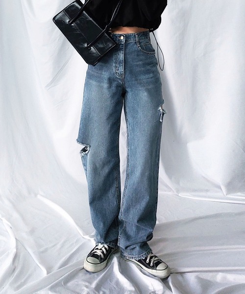 7color ／ 3size 】カットアウトサイドスリットロングデニム