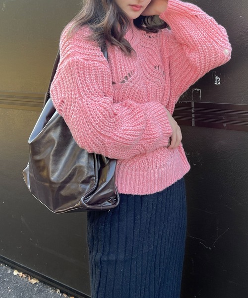 Lamoa（ラモア）の「Lamoa/ボリューム オーバーサイズ カラーニット（ニット/セーター・レディース・ブルー/ピンク・FREE）」の12枚目の写真