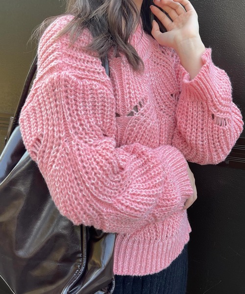 Lamoa（ラモア）の「Lamoa/ボリューム オーバーサイズ カラーニット（ニット/セーター・レディース・ブルー/ピンク・FREE）」の13枚目の写真