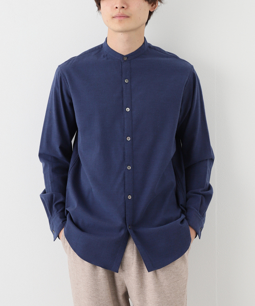 EDIFICE(エディフィス)の「オーガニックコットン ツイル ネル バンドカラーシャツ(シャツ/ブラウス・メンズ・グリーン/ホワイト/ネイビー/ブラウン・MEDIUM/SMALL/LARGE/X-LARGE)」の1枚目の写真