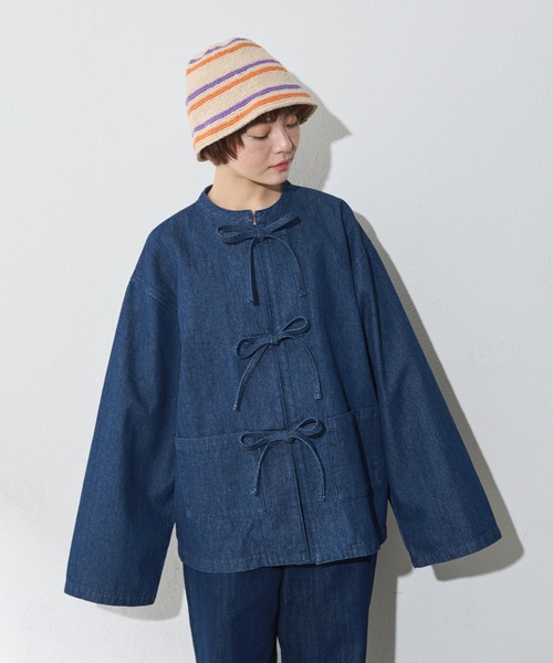 MERLOT（メルロー）の「リボンデニムジャケット（デニムジャケット・レディース・インディゴブルー・FREE）」の5枚目の写真