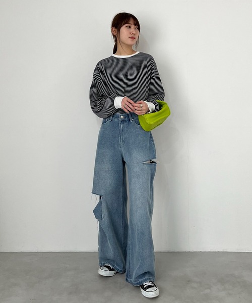 EPIMI E'PIMMY（エピミエピミー）の「ダメージワイドストレートデニム