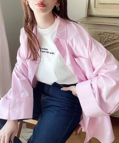 moment+（モーメントプラス）の「【累計販売枚数1万枚突破！】ワイドスリーブ長袖オックスシャツ（シャツ/ブラウス・レディース・ブルー/イエロー/ピンク/オフホワイト・M/L）」の6枚目の写真