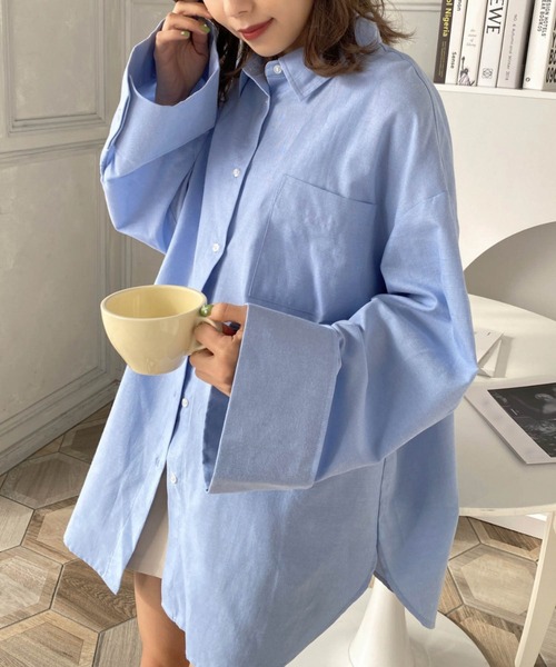 moment+（モーメントプラス）の「【累計販売枚数1万枚突破！】ワイドスリーブ長袖オックスシャツ（シャツ/ブラウス・レディース・ブルー/イエロー/ピンク/オフホワイト・M/L）」の11枚目の写真