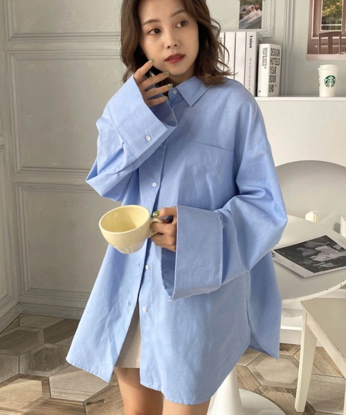 moment+（モーメントプラス）の「【累計販売枚数1万枚突破！】ワイドスリーブ長袖オックスシャツ（シャツ/ブラウス・レディース・ブルー/イエロー/ピンク/オフホワイト・M/L）」の12枚目の写真