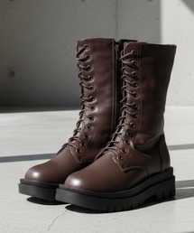 LibertyDoll/+5cm 軽量厚底 スクエアトゥ トラックソール ミドルブーツ(9088/9089)