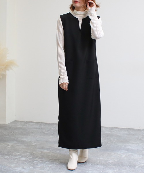 Social GIRL(ソーシャルガール)の「キーネックノースリーブロングワンピース(ジャンパースカート・レディース・ブラック/ベージュ・L/M/S)」の19枚目の写真