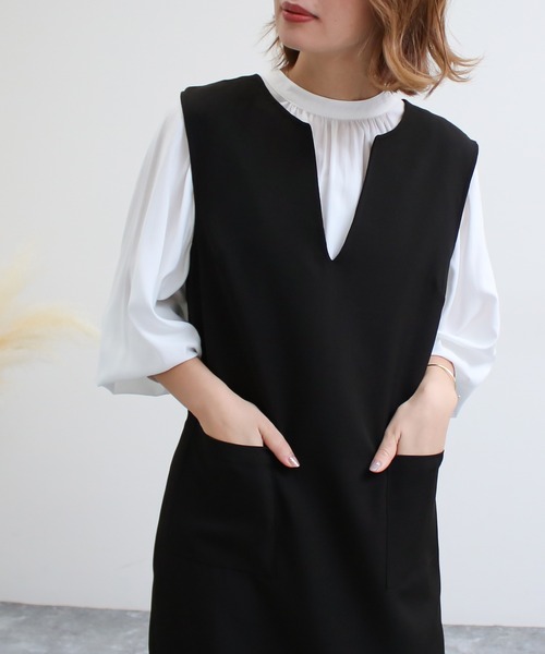 Social GIRL(ソーシャルガール)の「キーネックノースリーブロングワンピース(ジャンパースカート・レディース・ブラック/ベージュ・L/M/S)」の18枚目の写真