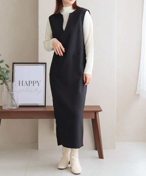 キーネックノースリーブロングワンピース（ジャンパースカート