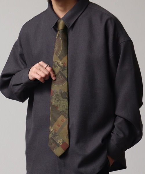 完売品 オリミ PURITANS TIE SHIRT シャツ クロコ調 ネクタイ Pattern Print Necktie/総柄とろみネクタイ（ネクタイ）｜Art re